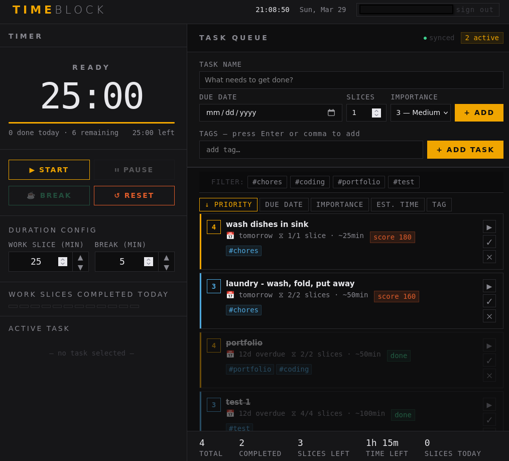 TIMEBLOCK — Main interface